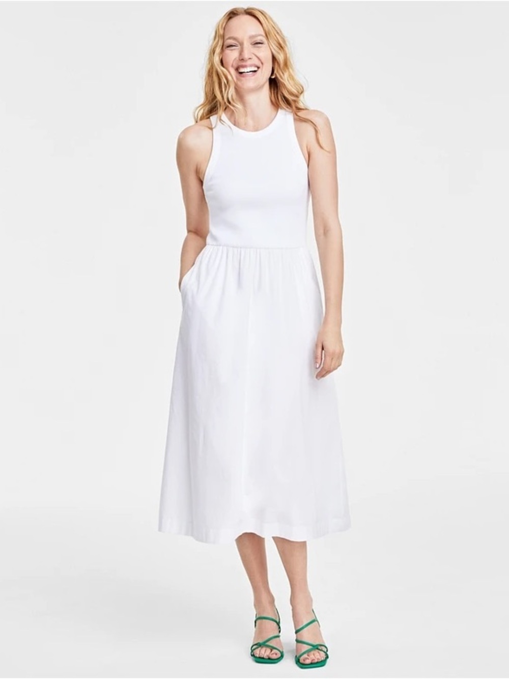 On 34th Round-Neck Ribbed-Bodice Midi Dress